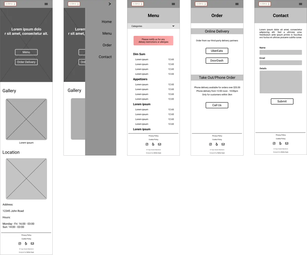 Mobile digital wireframe of the yopo redesign